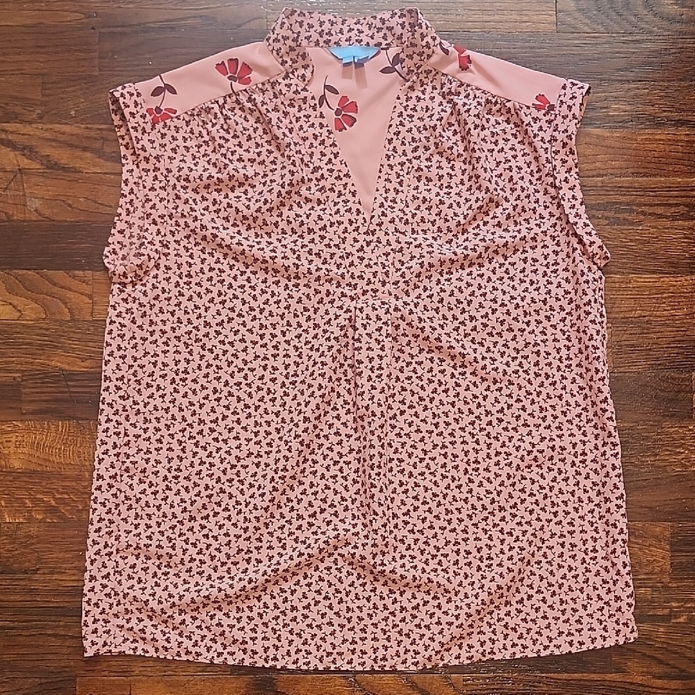 Draper James Lucinda Oversized Sleeveless Pink Floral VNeck Fairy Garden Small